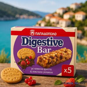 Baton Papadopoulou Digestive Bar cu fructe roșii și ciocolată cu lapte 5x28g