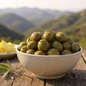 Masline verzi crapate ,murate cu lamaie 500g