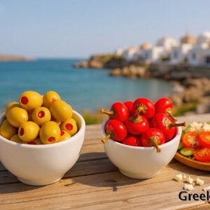 Masline verzi umplute cu ardei gras rosu 500g